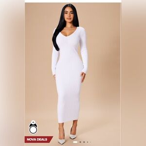 Fashion Nova White Long Sleeve Bodycon Dress